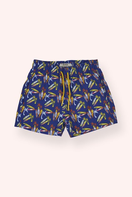 Boy's Surfboard Patterned Blue Swim Shorts