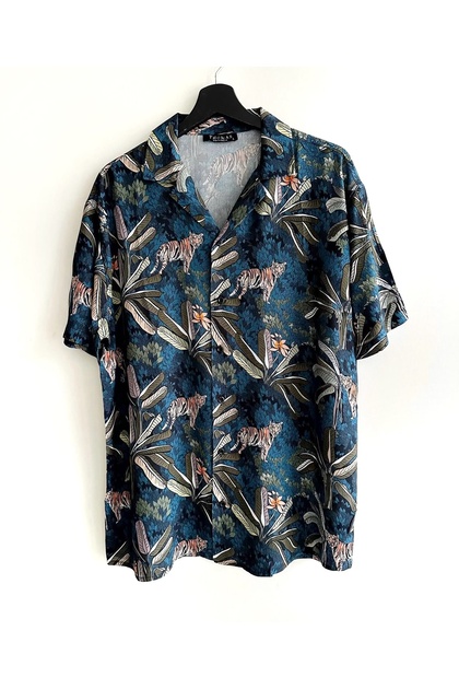 Men's Oversize Shirt Collar Short Sleeve Viscose Summer Shirt