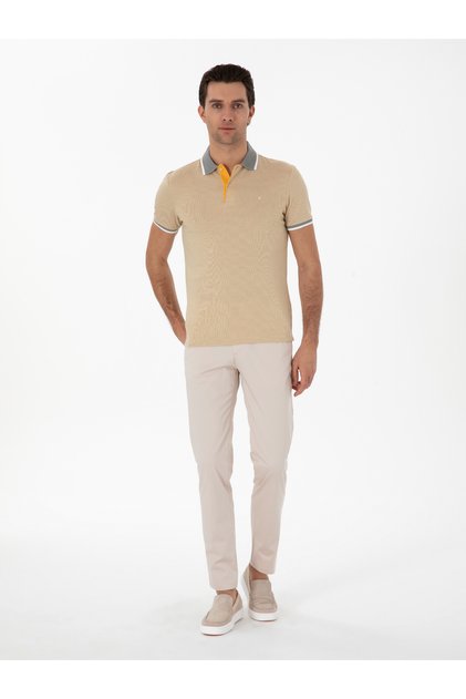 Beige Slim Fit Cotton Blend Canvas Pants 50298899-Vr011
