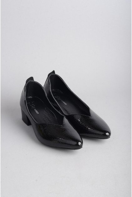Selection 1068 Genuine Leather Heeled Women's Shoes (Heel: 4 cm) Black Honeycomb