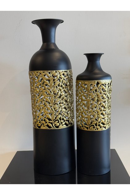2li gold desenli siıyah metal vazo
