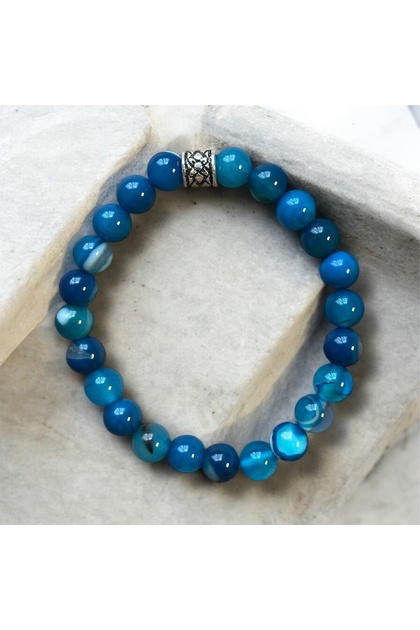 Blue Agate Natural Stone Bracelet (Nazar-Energy-Peace)