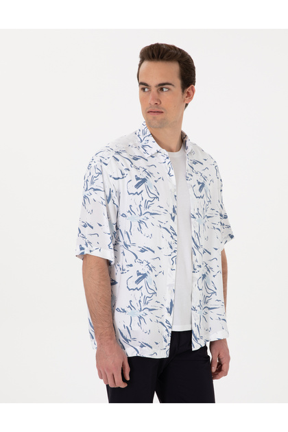 Blue Loose Comfortable Fit Short-Sleeved Shirt 50301537-Vr036