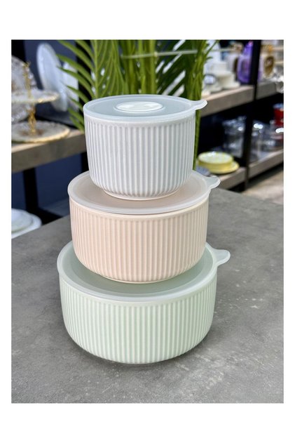Luxury Vacuum Lid Stoneware 3-Piece Storage Container Colorful