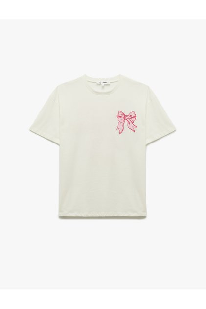 Bow Tie Back Printed Crew Neck Short Sleeve Oversize T-Shirt