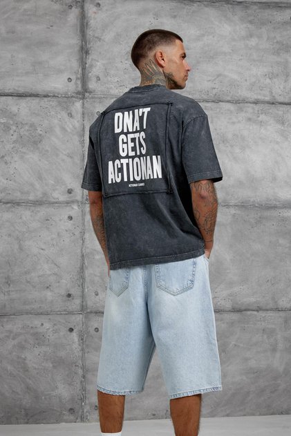Men's T-Shirt Piece Washed Smoked Oversize Crew Neck Thick Cotton Fabric