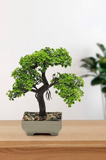 Yıldız Yapraklı Yapay Ağaç Saksılı Masaüstü Dekoratif Çiçek-Bonsai Ağacı
