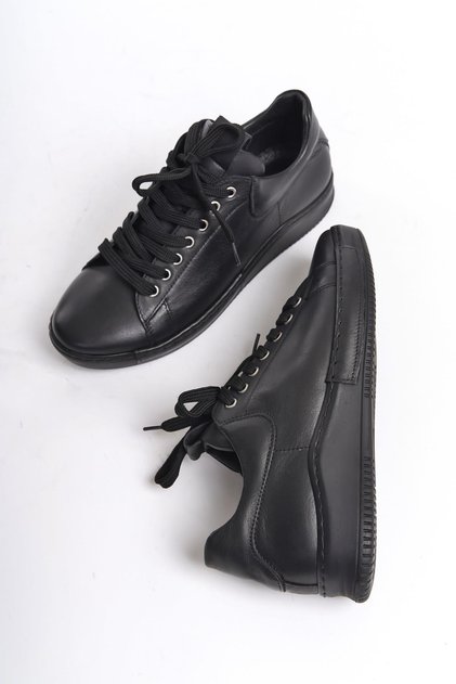 Harry Siyah Hakiki Deri Sneaker Kadın Günlük Spor Ayakkabı