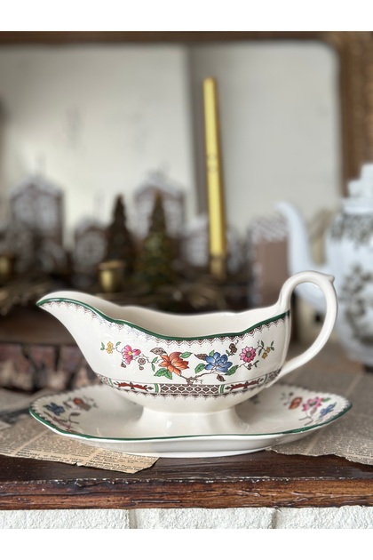 SPODE Chinese Rose Çin Gülü Desenli Renkli Çiçekli Antika Porselen