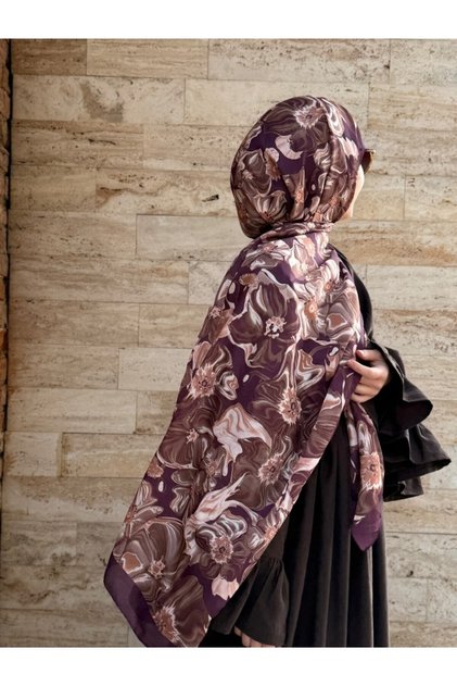 Cotton Mimosa Pattern Shawl - Plum