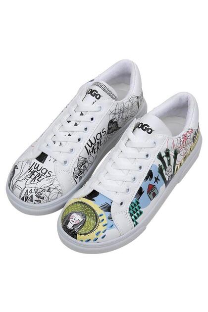 Women's Vegan Leather White Sneakers - I Was Here Design