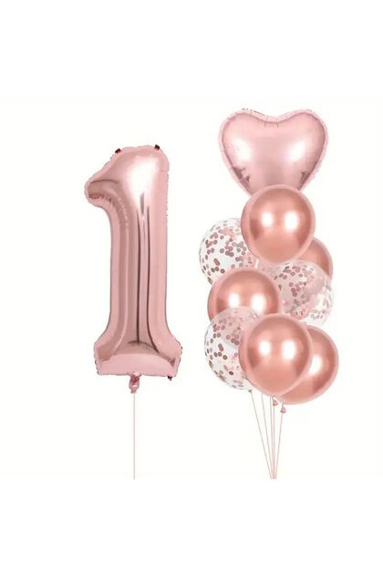 1 Year Old Foil Balloon Set with Rose Gold Heart