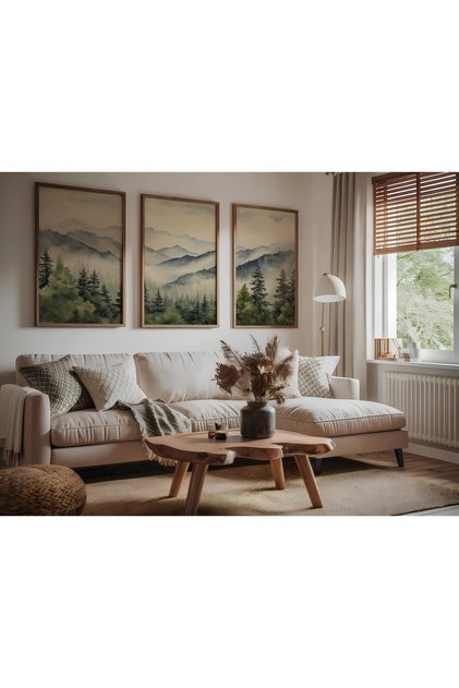 3'lü Ahşap Çerçeveli Tablo Seti Mountain