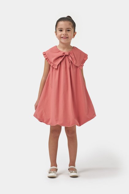 Girl's Bow Collar Woven Summer Balloon Dress