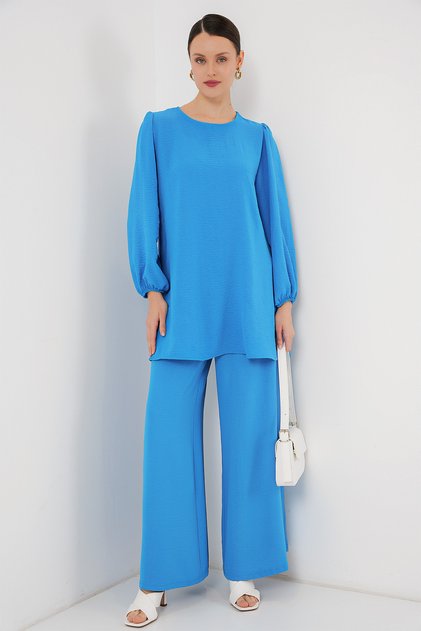 Women's Tunic Pants Top and Bottom Set 6712 - Blue