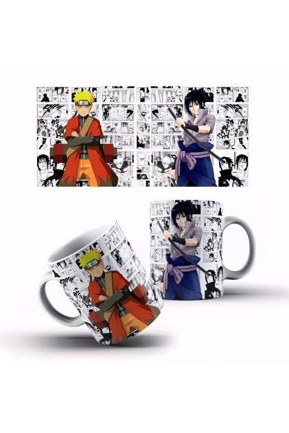 ANİME KARAKTER NARUTO VS SASUKE UCHİHA TASARIM BASKILI BEYAZ KUPA BARDAK