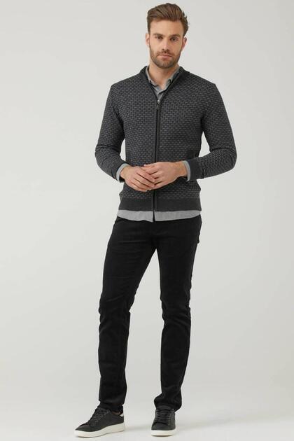 Men's Zippered Pocket Knitwear Cardigan - Anthracite - Gray