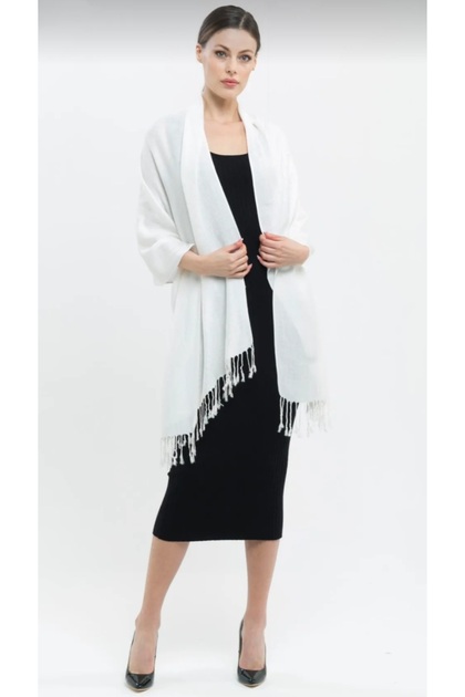 Pashmina Kaşmir Şal | Ekru Desenli | %100 Kaşmir Yünü | 70x180 Cm | 4 Mevsim