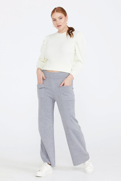 Knitwear Women's Pocket Trousers - Light Gray