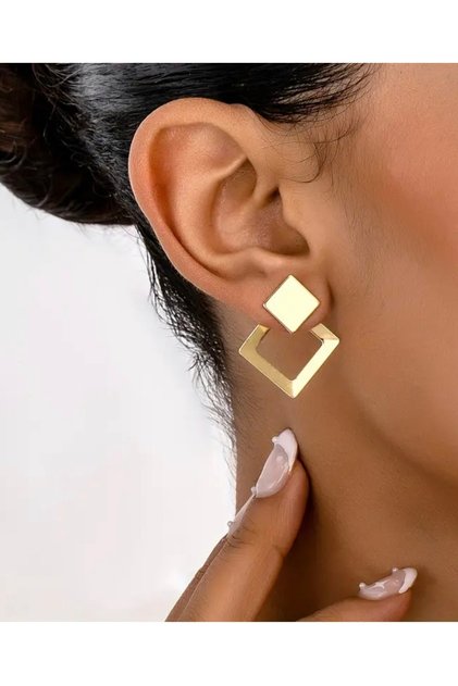 Kadın Elegant Geometrik Kare Düşme & Sallanma Gold Küpe