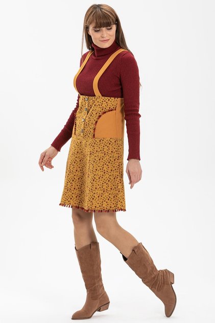 Salopet Flannel Short Autumn and Winter Skirt Crisp Pattern Mustard Hrd