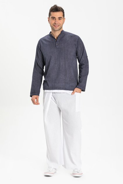 Long Sleeve Slub Cotton Bodrum Men's Summer T-Shirt Indigo 9009