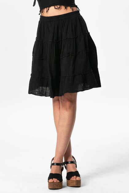 Benan Elastic Waist Short Summer Muslin Skirt Black Black
