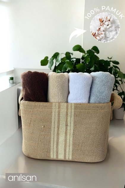 Set of 4 Plain Hand Towels - 50X90 Cm, 225 Gr, 100% Cotton, Spa and Hotel Towels