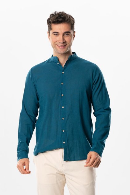 Long Sleeve Poplin Aegean Men's Summer Shirt Petrol Ptrl