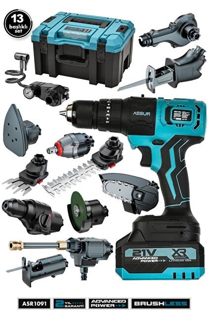 レクトヴァーソ マン アブソリュート ムスク / ブルー アトル セット ASSUR 21V Çift Akülü Kömürsüz Şarjlı 13 Başlıklı Set - Fiyatı