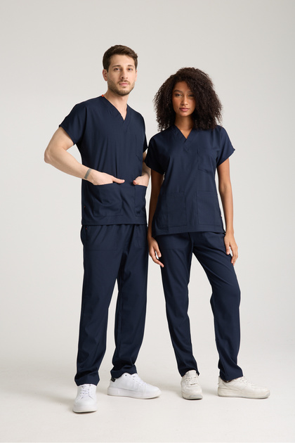 Navy Blue 100% Cotton Unisex Scrubs Bat Sleeve Nurse, Doctor, Hospital Uniform