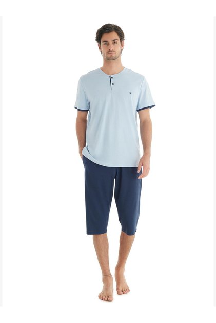 Men's Premium Short Sleeve Capri Blue Pajamas Suit C0T1N7O04