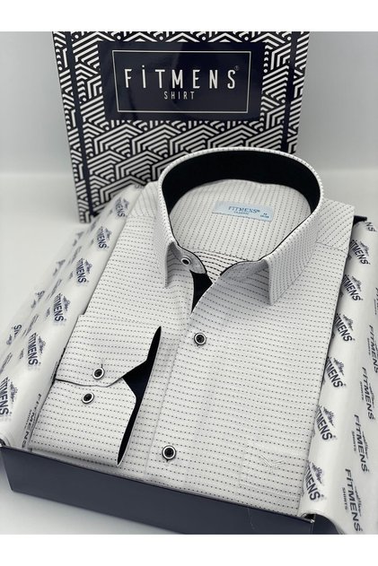 Classic Long Sleeve Dot Pattern Men's Shirt with Gift Box Fs-001259 - White Black