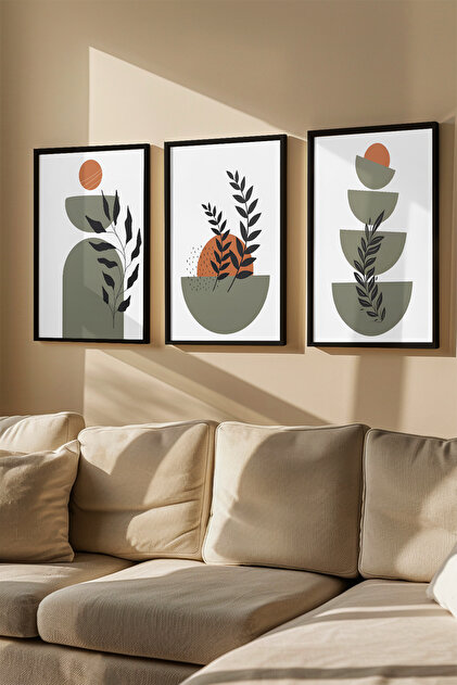 3 Piece Real Wood Colored Framed Painting Set - Model 6