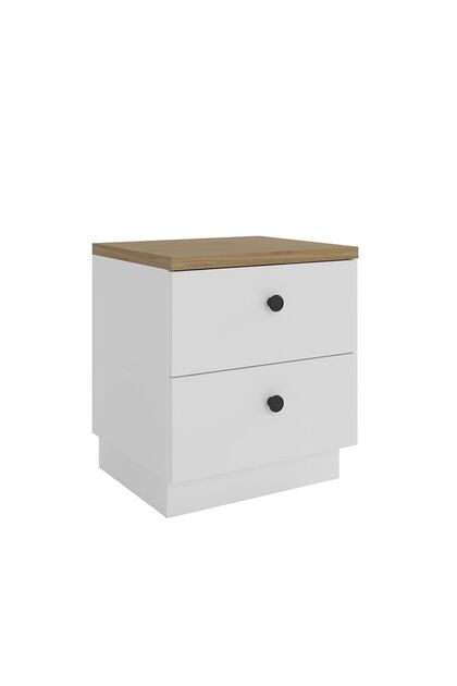 Pera 2 Drawer Night Stand Multifunctional Bedside Table-White/Light Oak L38.5xW45xH50.5cm