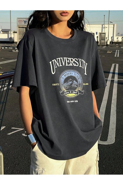 Women's Smoked University Printed Tshirt - Crew Neck