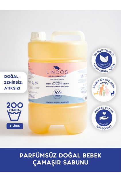 Doğal Bebek Çamaşır Deterjanı 200 Yıkama %100 Bitkisel Parfümsüz Antialerjik Baby Ekonomik 5l