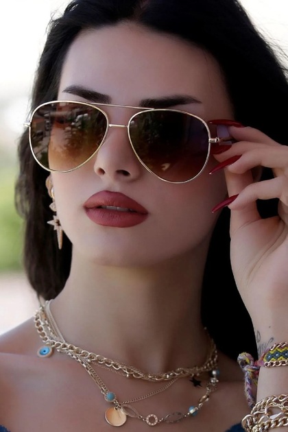 Kahverengi Gold Yuvarlak Oval Cat Eye Kadın Güneş Gözlüğü