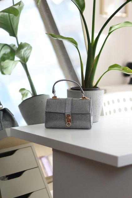 Women's Platinum Silvery Buckle Detailed Chain Hand Shoulder Bag