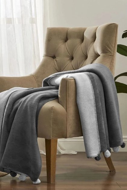 Özdilek Blanket with Pompom Cotton Knee Blanket 130*170 Gray