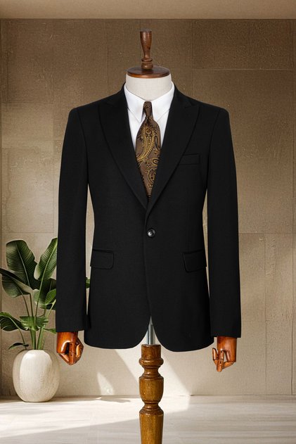 Black Textured Italian Style Slim Fit Men's Blazer Jacket