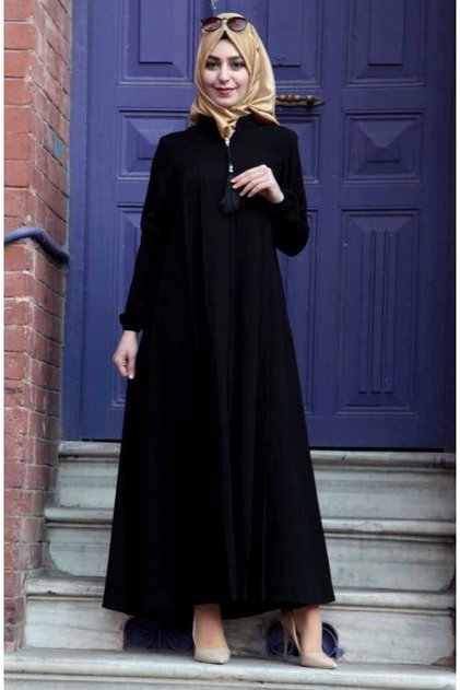Medina Silk Hijab with Pleated Detail Ferace Mdc-0165 Black