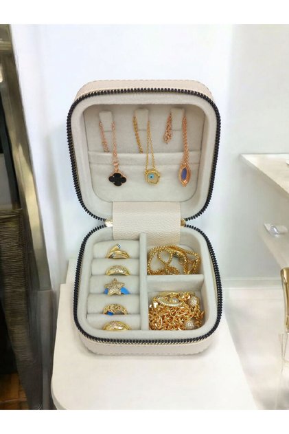 Small Size (11×11) Organizer Jewelry Storage Box Travel Jewelry Bag Leather Wooden Case.