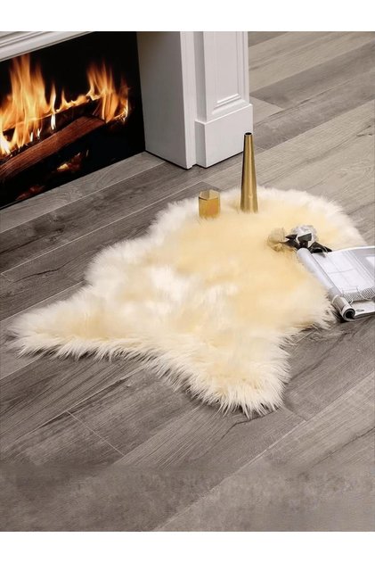 Puffin Yumuşacık Pofuduk Kuzu Post Premium Kalite Kaymaz Taban Kürk Halı Makinede Yıkanabilir Kemik