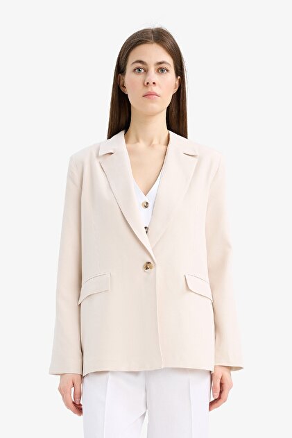 Defacto Oversize Geniş Kalıp Keten Karışımlı Blazer Ceket