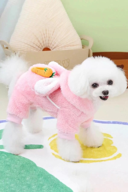 Pink Color Carrot Figured Bag Detailed Plush XL Dog Jumpsuit