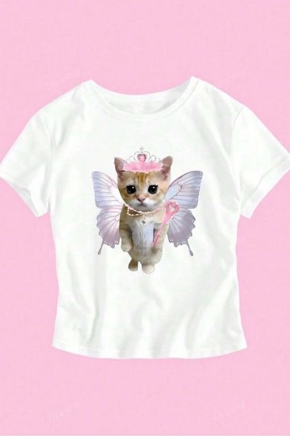Hs White Unisex Queen Cat Belt Length Blouse