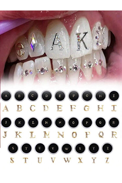 La Saade Y2k Coquette K Harfli Taşlı Tooth Gems Grillz Diş Taşı