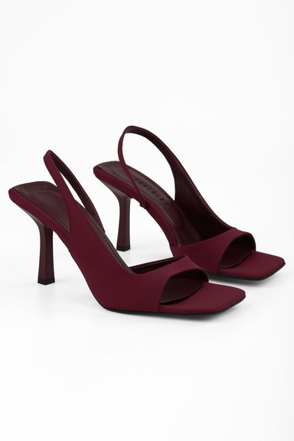 Sassy Burgunderrote Satin-Schuhe mit Absatz für Damen