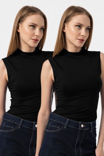 Black Black 2-Piece Sleeveless Bodysuit